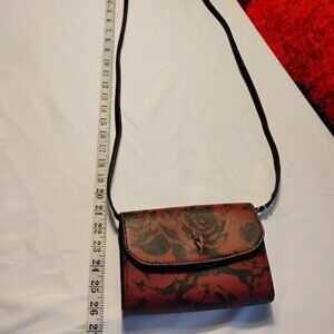 🌹 Mini Crossbody Purse – Red & Black Floral Print – Slim Shoulder Bag